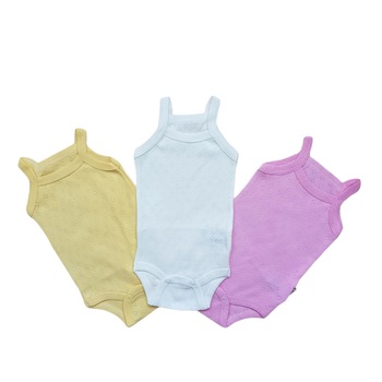 Set 3 body maiou cu broderie, Hippil, bumbac, Multicolor Set 3 body maiou cu broderie, Hippil, bumbac, Multicolor