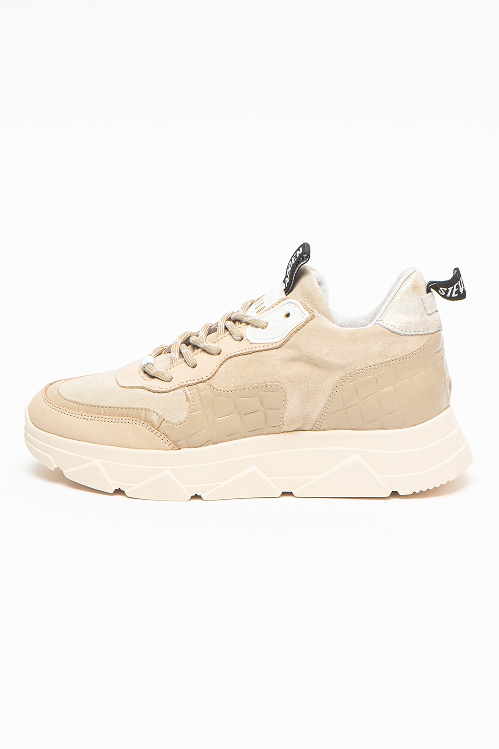 Steve Madden, Pantofi sport cu garnituri de piele intoarsa Pitty, Maro nisip/alb prafuit