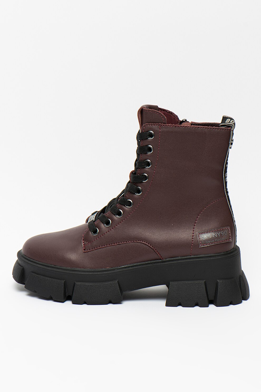 Steve Madden, Bocanci de piele cu toc si talpa masive Tanker, Visiniu