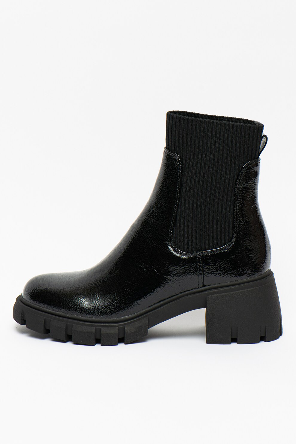 Steve Madden, Ghete Chelsea de piele ecologica cu aspect lacuit Hayle, Negru