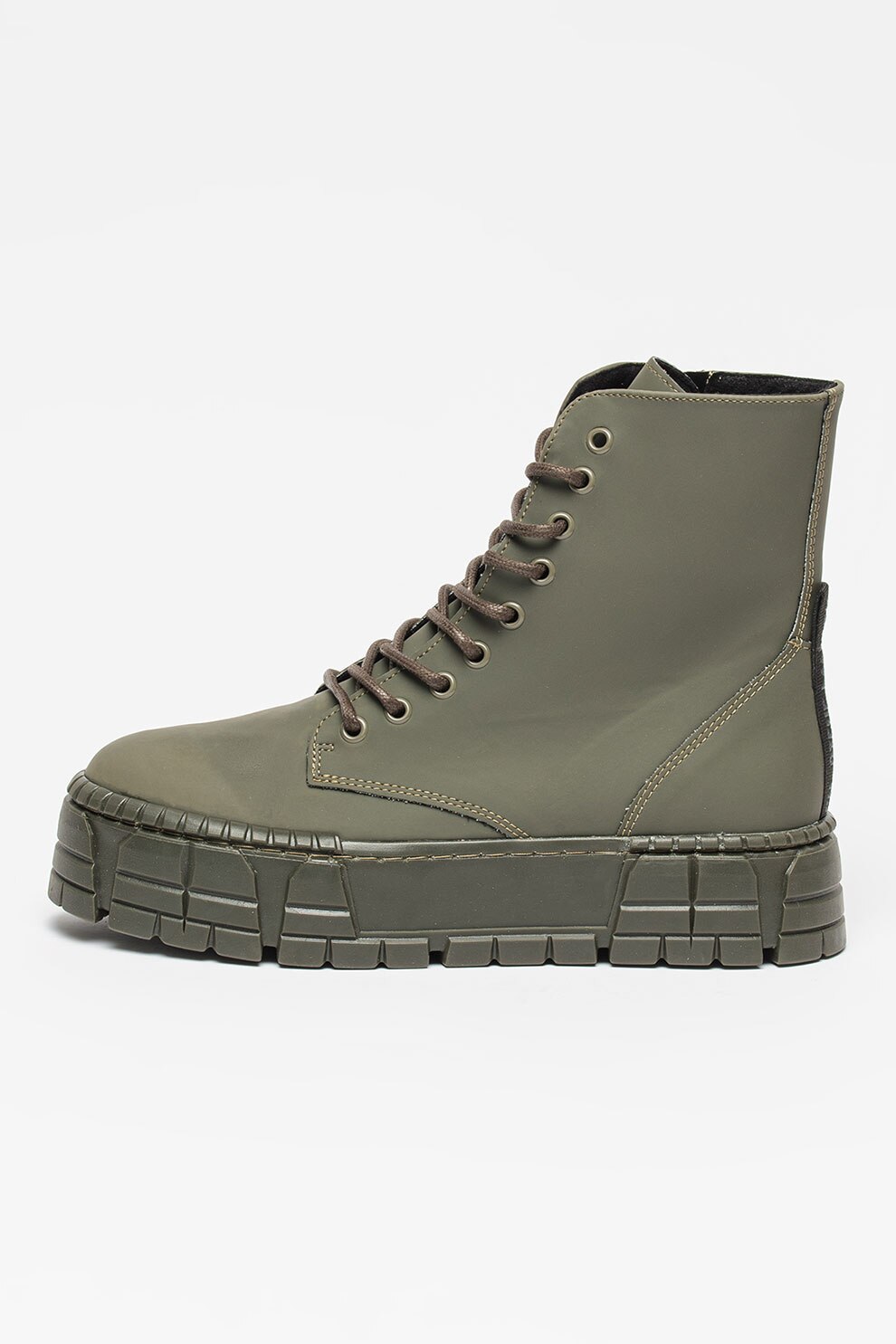 Steve Madden, Bocanci din piele ecologica cu talpa flatform Frouzy, Kaki