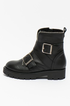 Steve Madden, Ghete de piele cu benzi cu catarame Jhoofy, Negru Steve Madden, Ghete de piele cu benzi cu catarame Jhoofy, Negru