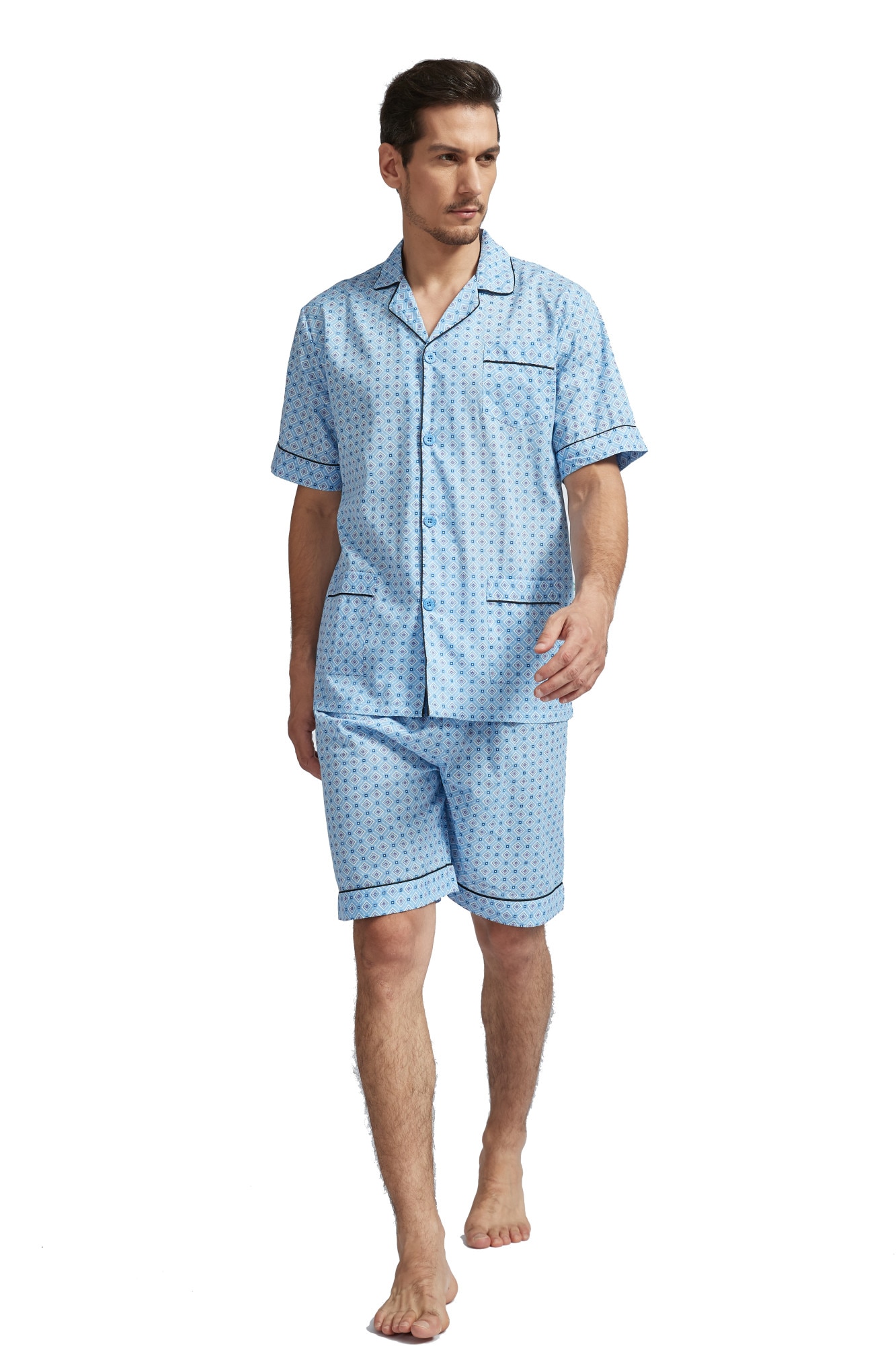 Pijama Barbati Clasica Global SCURTA, Albastru deschis