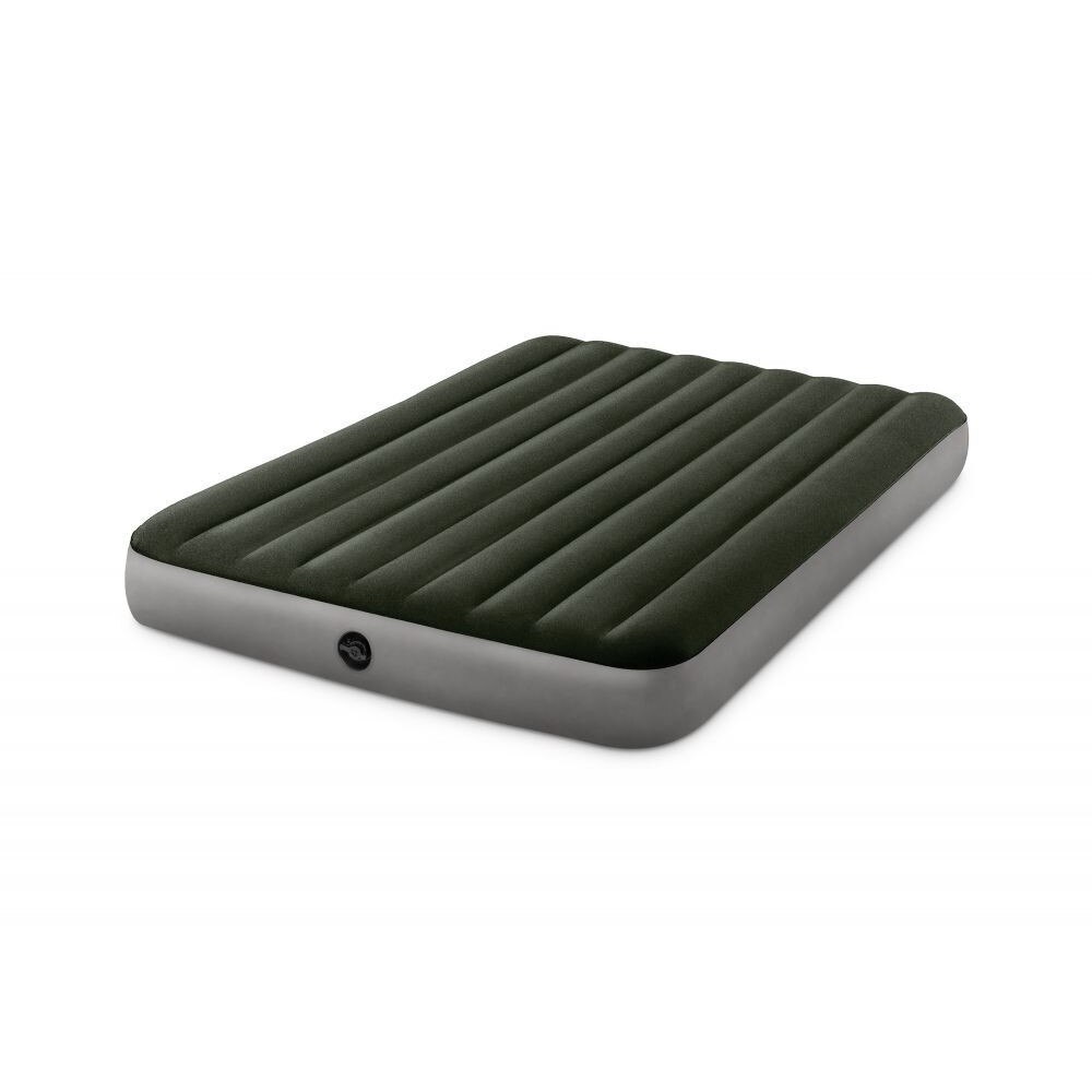 Saltea gonflabila pentru camping, INTEX 64779, 2 locuri, acoperita cu velur, verde, cu pompa electrica, 203 x 152 x 25 cm