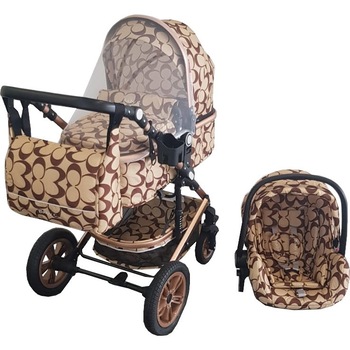 Carucior nou nascuti 3 in 1 Baby Care™ PRO 530 ,Cu geanta bebe, Cadru Aluminiu Gold, Amortizoare, Roti din cauciuc plin AVE, Landou, Scoica auto, Spatar reglabil 3 trepte, Plasa insecte, Crem cu Imprimeu Oval Carucior nou nascuti 3 in 1 Baby Care™ PRO 530 ,Cu geanta bebe, Cadru Aluminiu Gold, Amortizoare, Roti din cauciuc plin AVE, Landou, Scoica auto, Spatar reglabil 3 trepte, Plasa insecte, Crem cu Imprimeu Oval