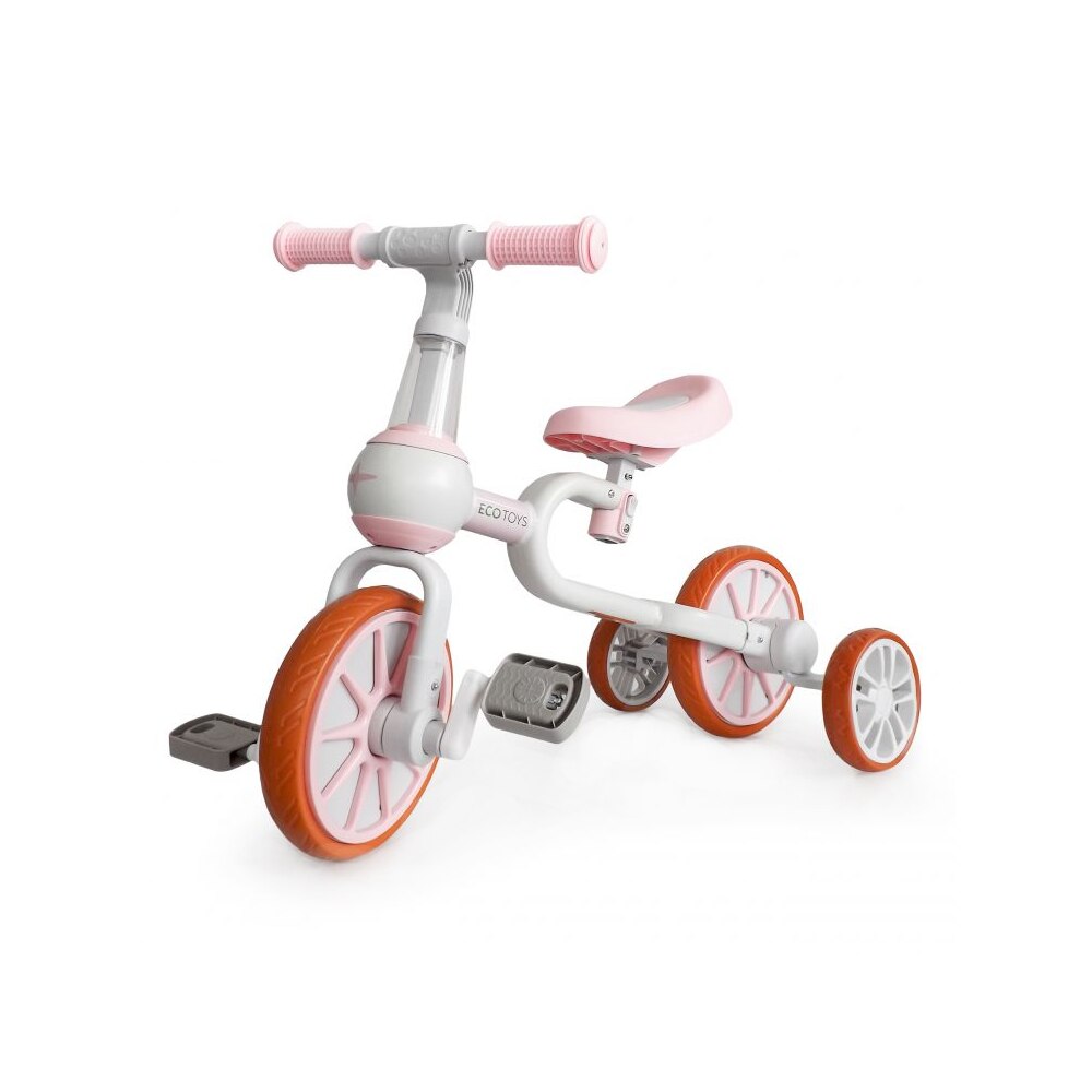 Bicicleta de Echilibru 4in1 Bigshot CUB1311P, Roti Ajutatoare Detasabile, Alb/Roz