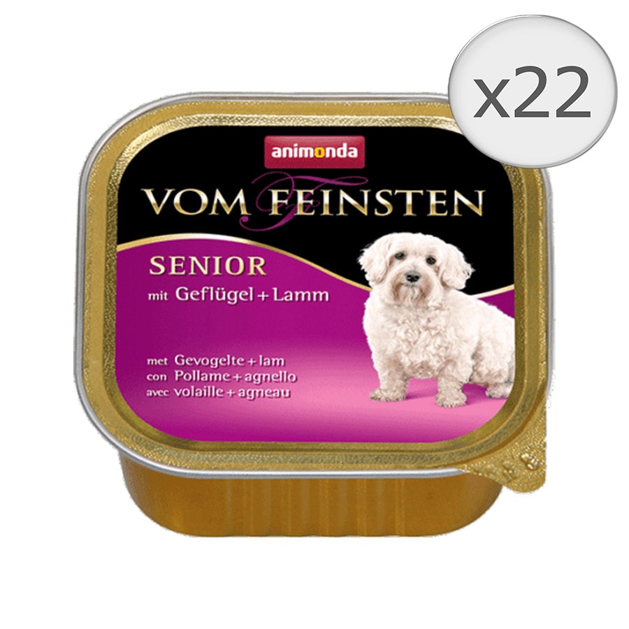 Hrana umeda pentru caini Vom Feinsten, Senior Pasare si Miel, 22 buc x 150g