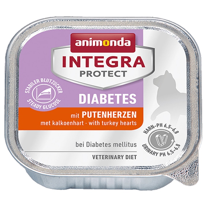 Hrana umeda pentru pisici Integra Protect, Diabet Inimi de Curcan, 16 buc x 100g