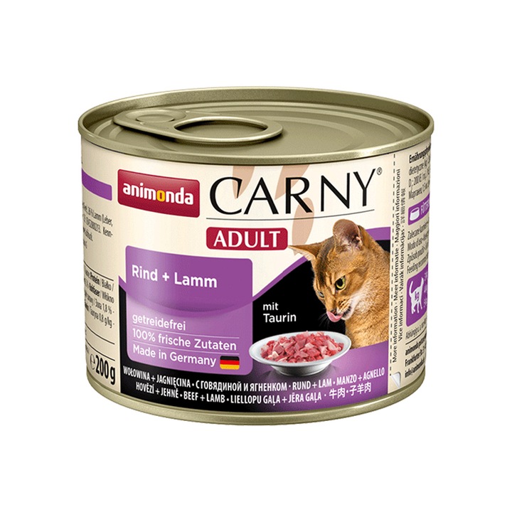 Hrana umeda pentru pisici Carny, Adult Vita si Miel, 6 buc x 200g