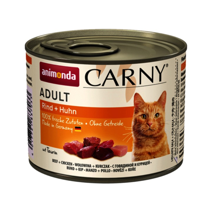 Мокра храна за котки Carny, Adult Говеждо и Пилешко, 6 бр x 200 г