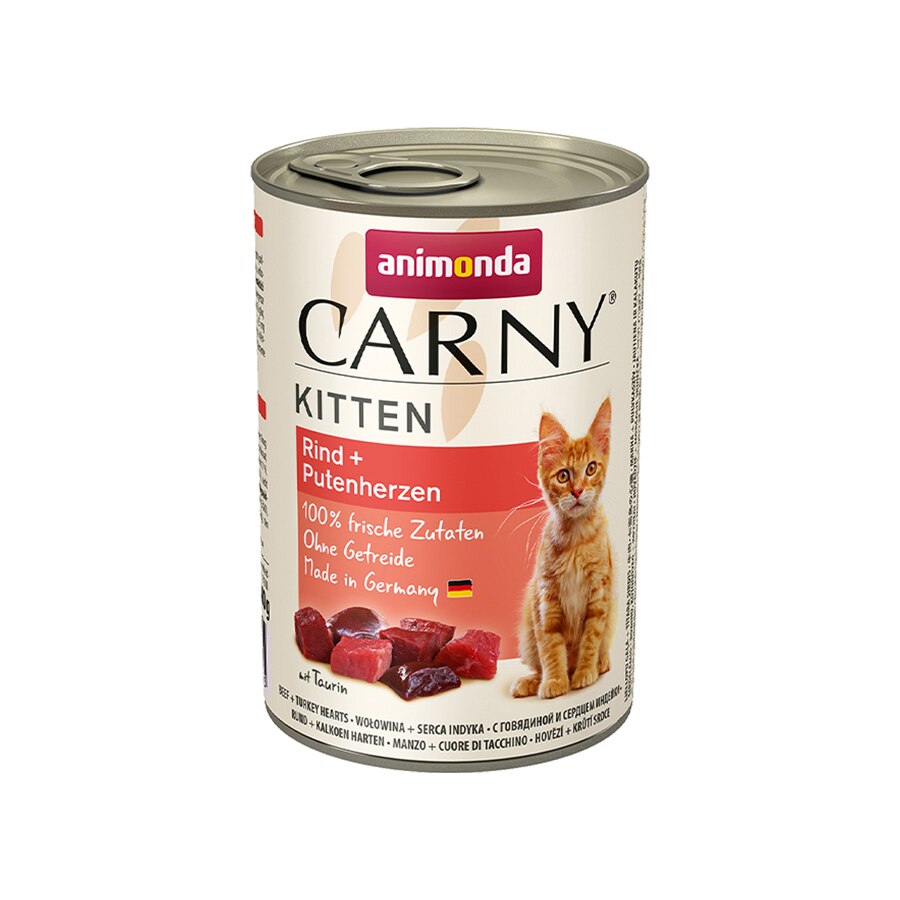 Hrana umeda pentru pisici Carny, Kitten, Vita si Inima Curcan, 6 buc x 400g