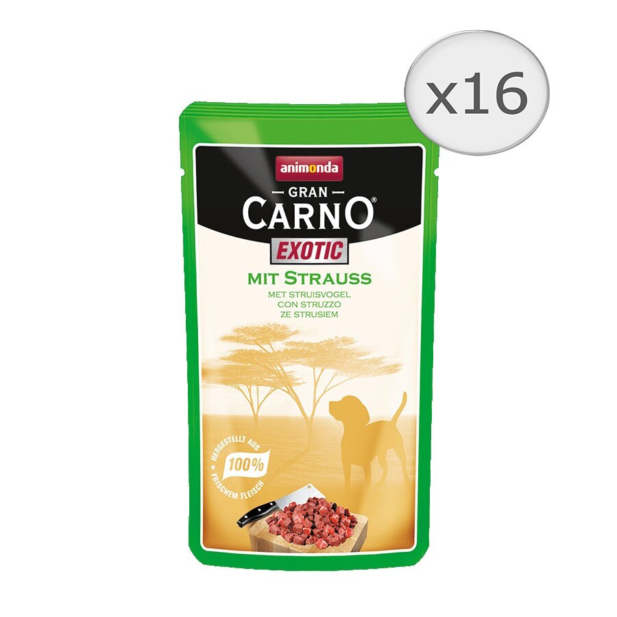 Hrana umeda pentru caini GranCarno Exotic Strut, 16 buc x 125g