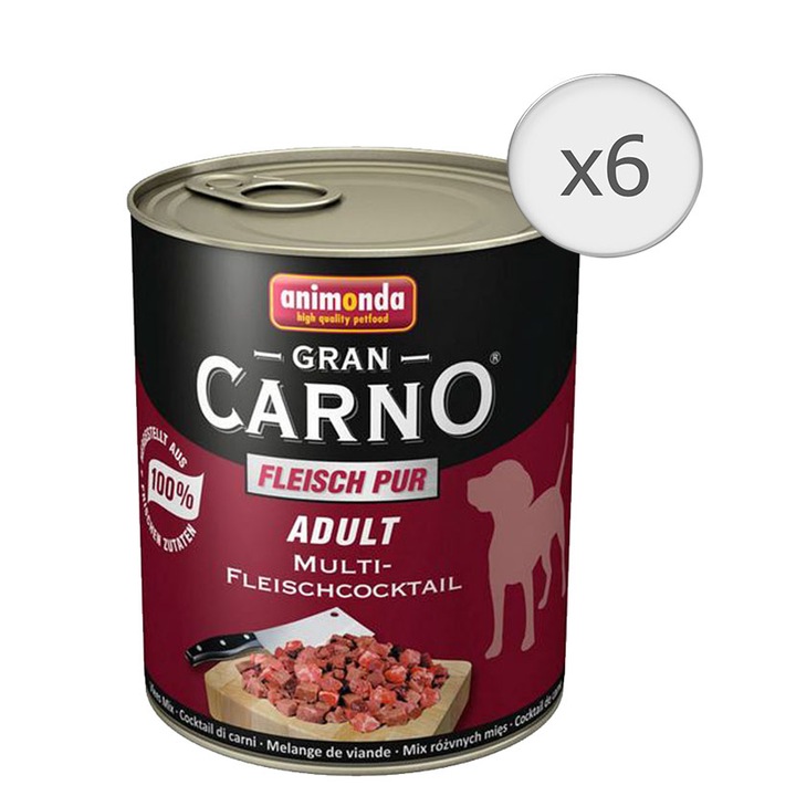 Hrana umeda pentru caini Grancarno Adult, Multifleisch Cocktail, 6 buc x 800g