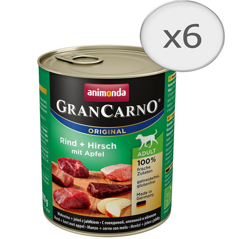 Hrana umeda pentru caini Grancarno Adult, Caprioara si Mar, 6 buc x 800g