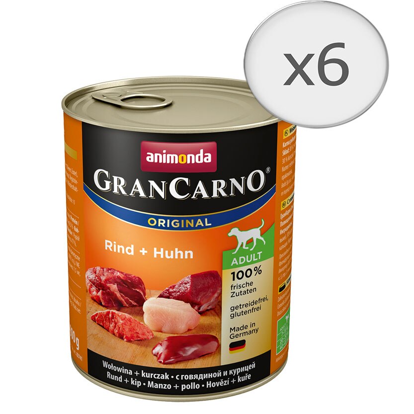 Hrana umeda pentru caini Grancarno Junior, Vita si Pui, 6 buc x 800g