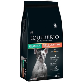 Hrana uscata pentru caini Equilibrio Adult, Piele si Digestie cu Somon, 12kg Hrana uscata pentru caini Equilibrio Adult, Piele si Digestie cu Somon, 12kg