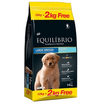 Hrana uscata pentru caini Equilibrio Puppies, Talie Mare, 12 + 2kg Hrana uscata pentru caini Equilibrio Puppies, Talie Mare, 12 + 2kg