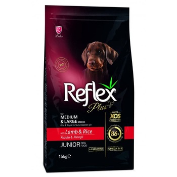Hrana uscata pentru caini Reflex Plus Junior, Miel si Orez, 15 kg Hrana uscata pentru caini Reflex Plus Junior, Miel si Orez, 15 kg