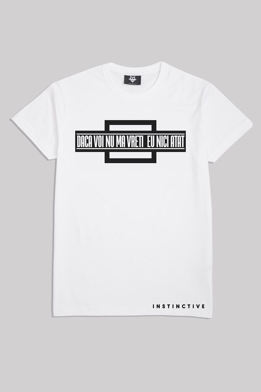 Instinctive, Tricou unisex din bumbac cu decolteu la baza gatului, Alb optic/Negru