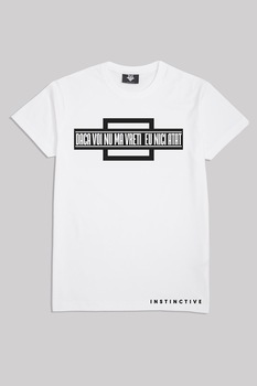 Instinctive, Tricou unisex din bumbac cu decolteu la baza gatului, Alb optic/Negru Instinctive, Tricou unisex din bumbac cu decolteu la baza gatului, Alb optic/Negru