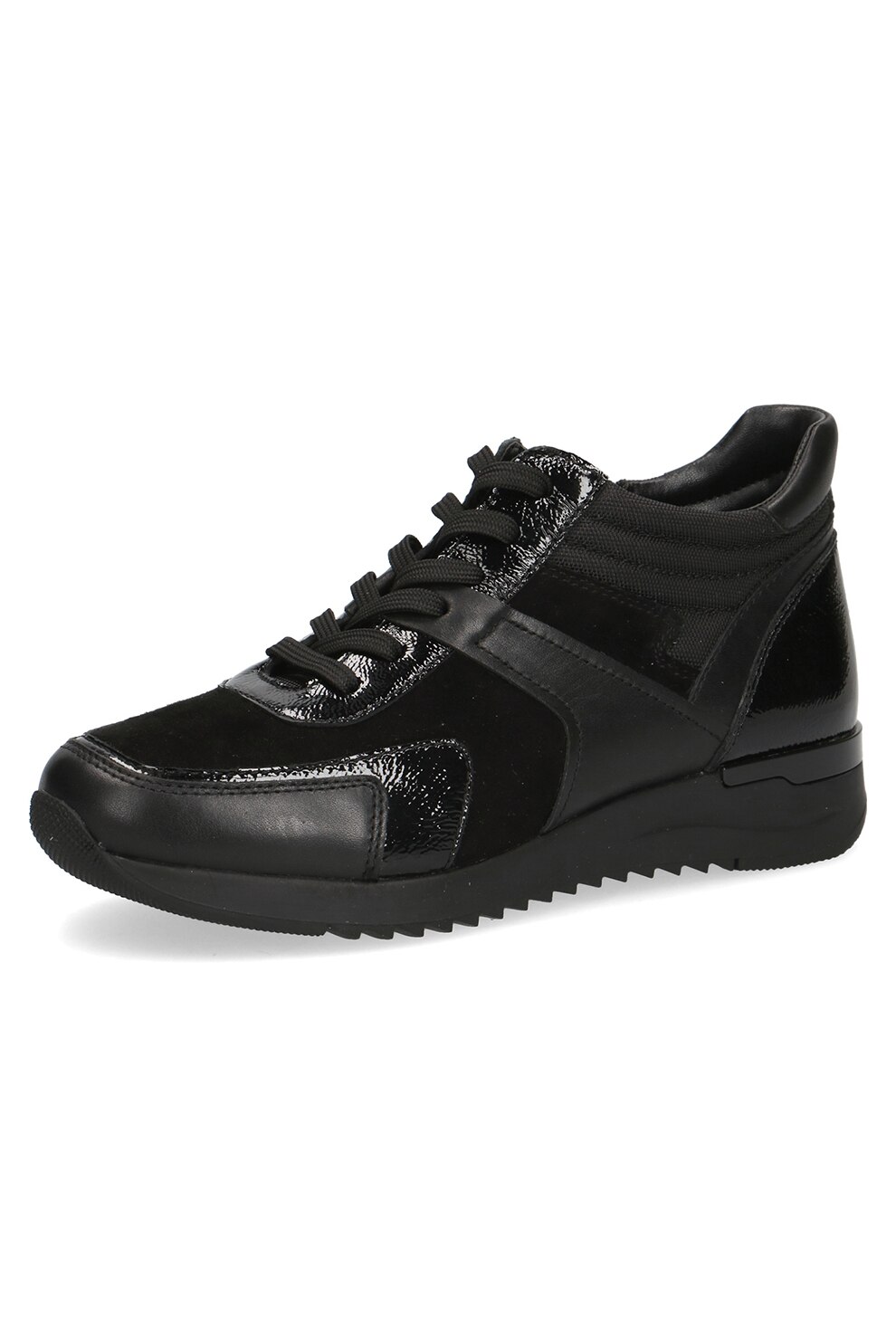 Caprice, Pantofi sport wedge de piele si piele ecologica, Negru, 39