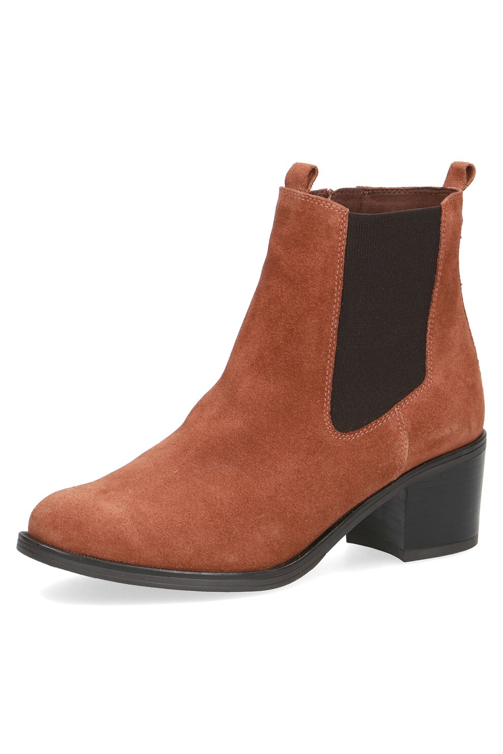 Caprice, Botine de piele cu toc masiv, Maro caramel