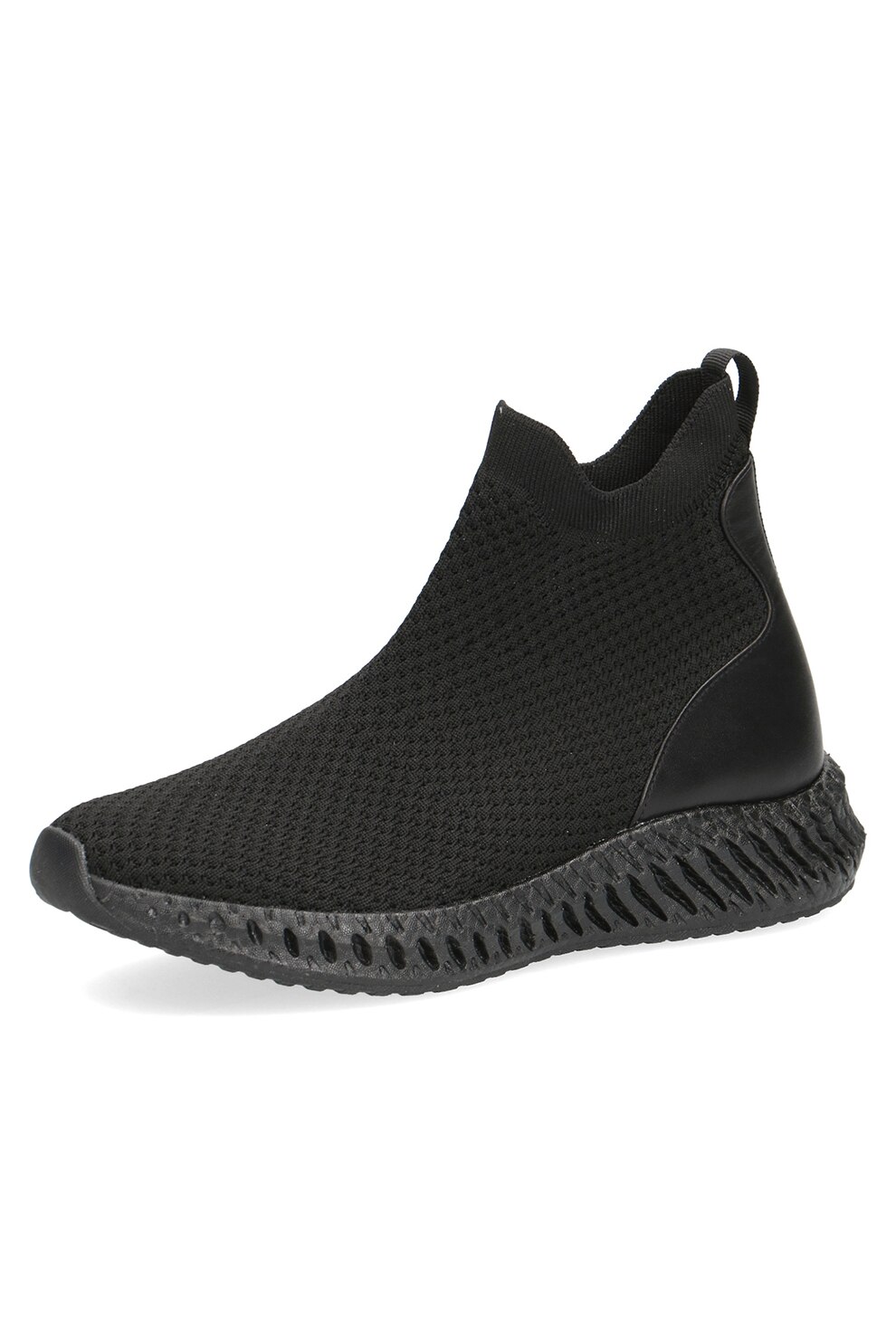 Caprice, Pantofi sport slip-on de plasa tricotata cu garnituri de piele, Negru