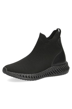 Caprice, Pantofi sport slip-on de plasa tricotata cu garnituri de piele, Negru Caprice, Pantofi sport slip-on de plasa tricotata cu garnituri de piele, Negru