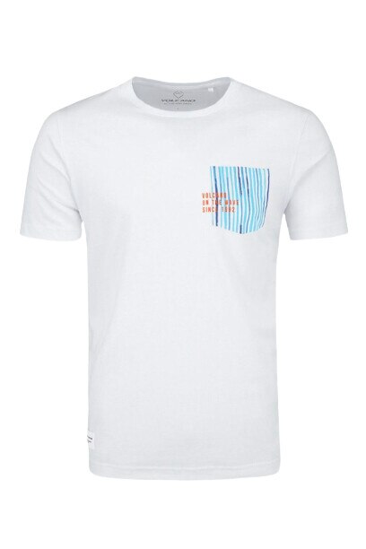 Tricou cu maneca scurta barbati Volcano T-Pocket, Model buzunar, Bumbac, Alb, Alb