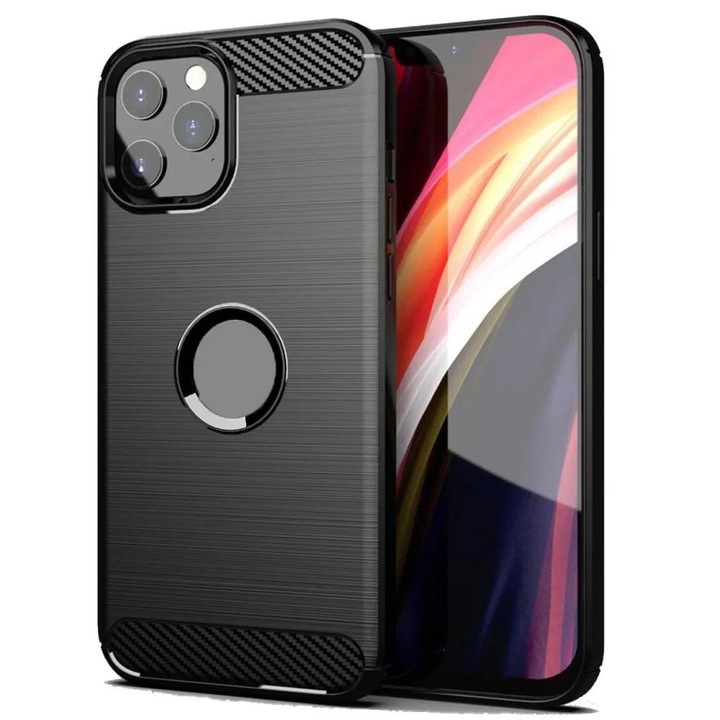 iPhone 11 Pro Max kompatibilis szilikon hátlaptok, karbon mintás, fekete, Carbon case