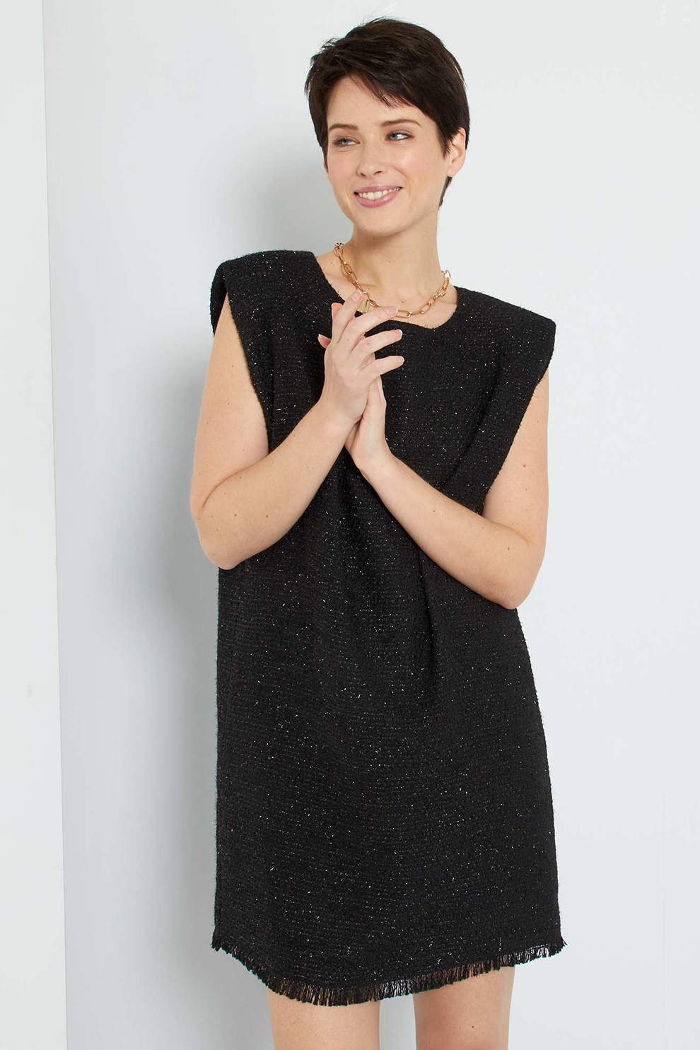 KIABI, Rochie mini cu umeri dublati, Negru