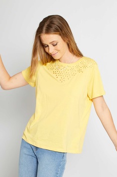 KIABI, Tricou de bumbac cu perforatii, Galben KIABI, Tricou de bumbac cu perforatii, Galben