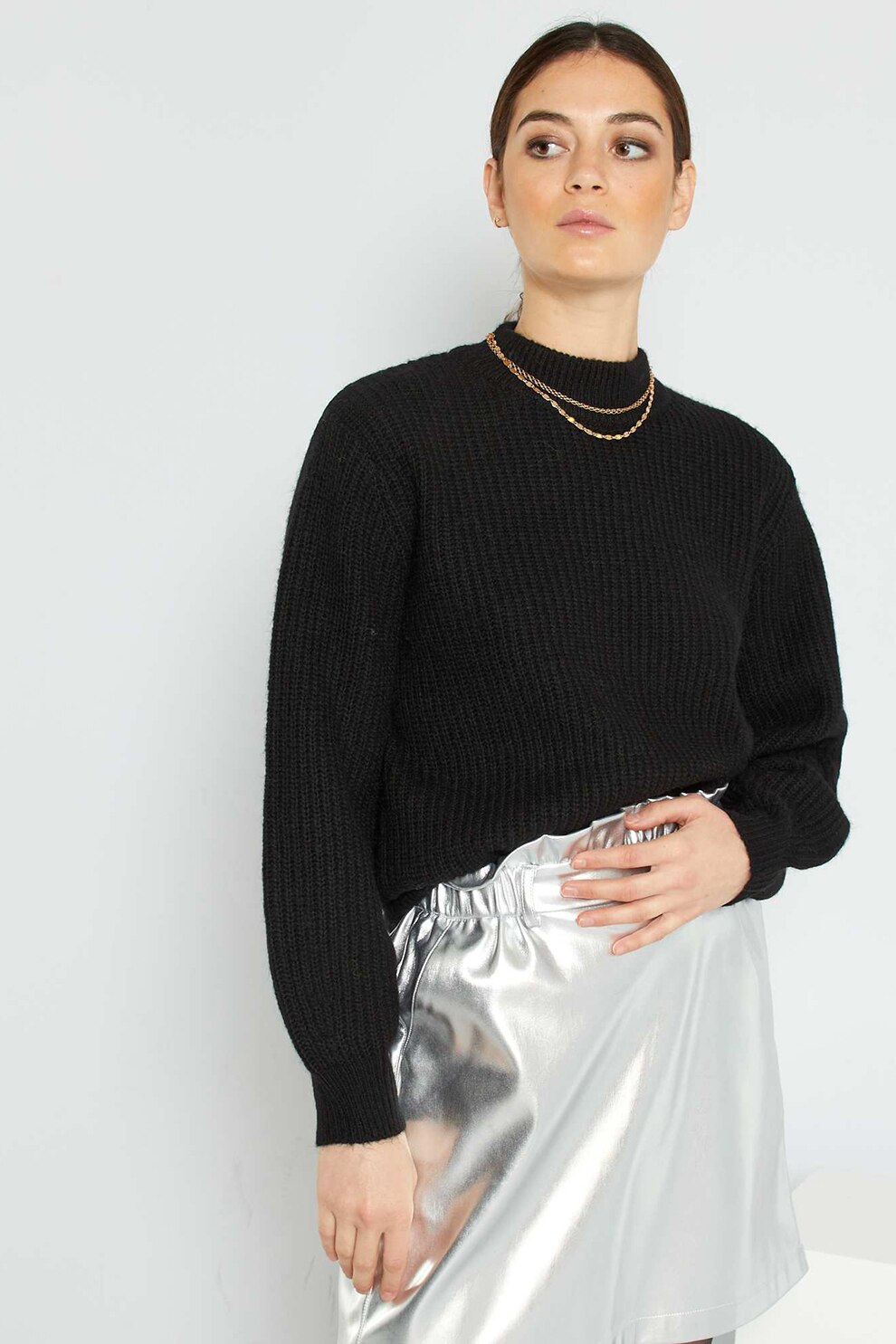 KIABI, Pulover cu terminatii striate, Negru