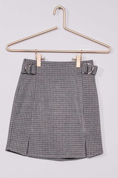 KIABI, Fusta mini cu slituri frontale, Negru/Alb, 169-175 CM KIABI, Fusta mini cu slituri frontale, Negru/Alb, 169-175 CM