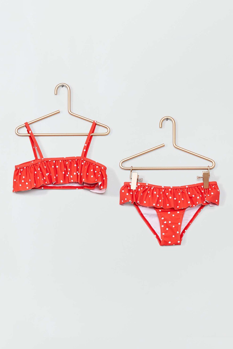 KIABI, Slip cu volane, Corai/Alb