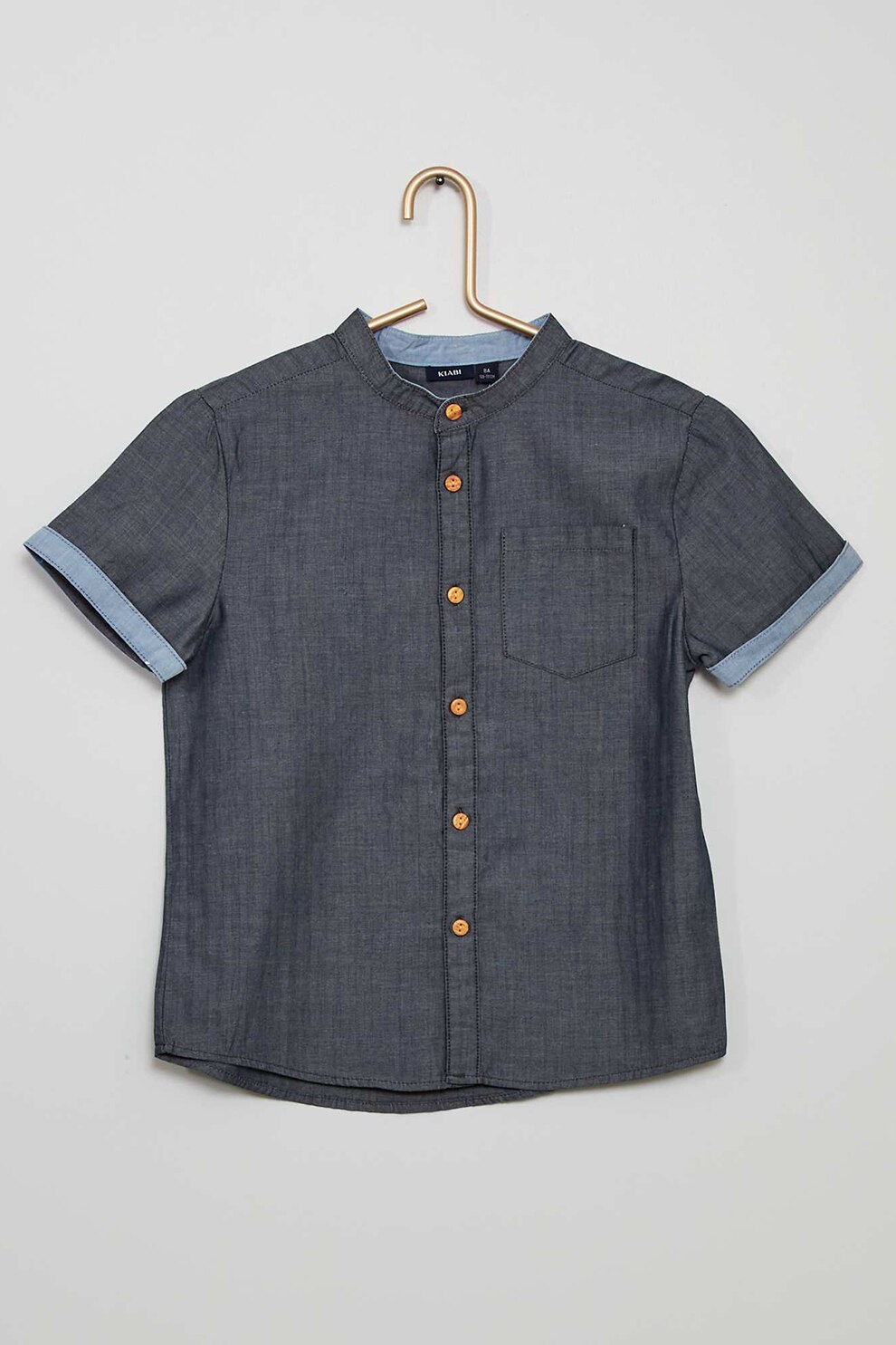 KIABI, Camasa de bumbac cu buzunar pe piept, Bleumarin inchis
