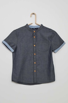 KIABI, Camasa de bumbac cu buzunar pe piept, Bleumarin inchis KIABI, Camasa de bumbac cu buzunar pe piept, Bleumarin inchis