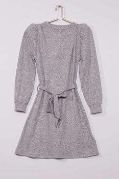 KIABI, Rochie-pulover cu prindere cu cordon, Gri melange KIABI, Rochie-pulover cu prindere cu cordon, Gri melange