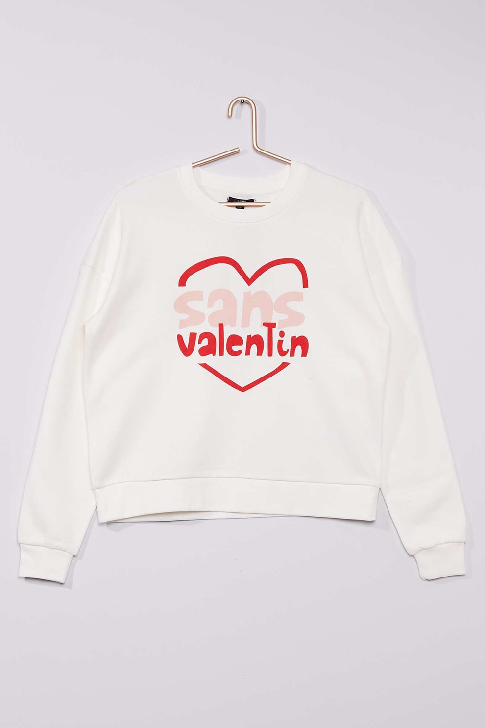 KIABI, Bluza sport cu decolteu la baza gatului si imprimeu text, Alb/Rosu vermilion