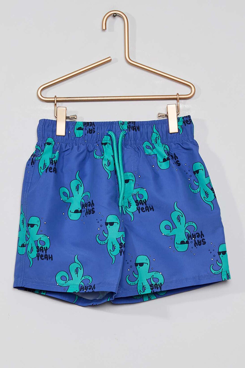 KIABI, Pantaloni scurti de baie cu imprimeu, Albastru inchis/verde persan