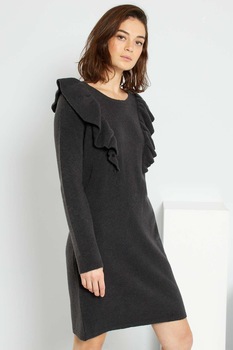 KIABI, Rochie scurta cu volane, Gri antracit KIABI, Rochie scurta cu volane, Gri antracit