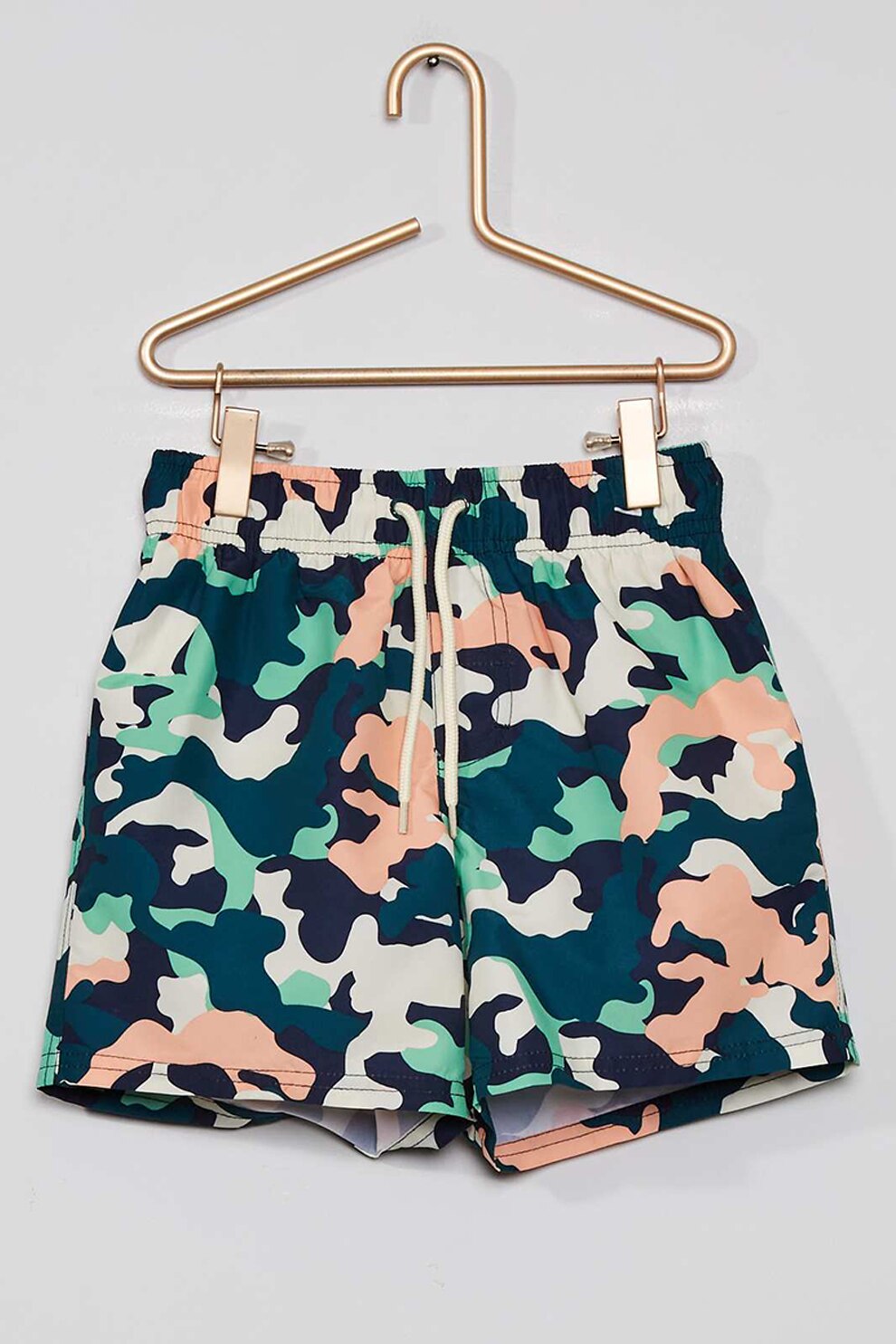 KIABI, Pantaloni scurti de baie cu imprimeu, Albastru petrol/Verde menta/Roz piersica