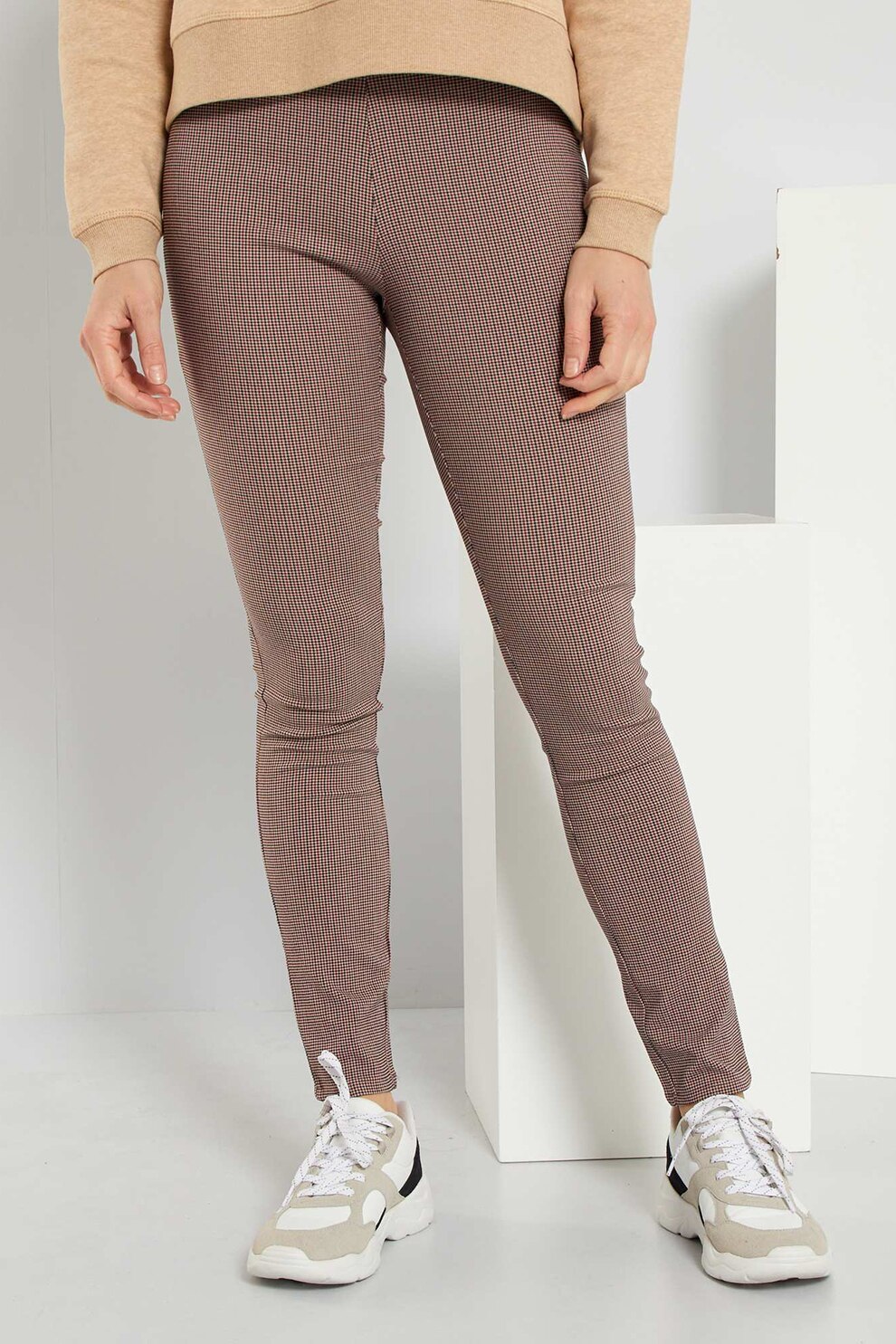 KIABI, Pantaloni skinny cu talie elastica, Maro camel/Maro coniac/Negru