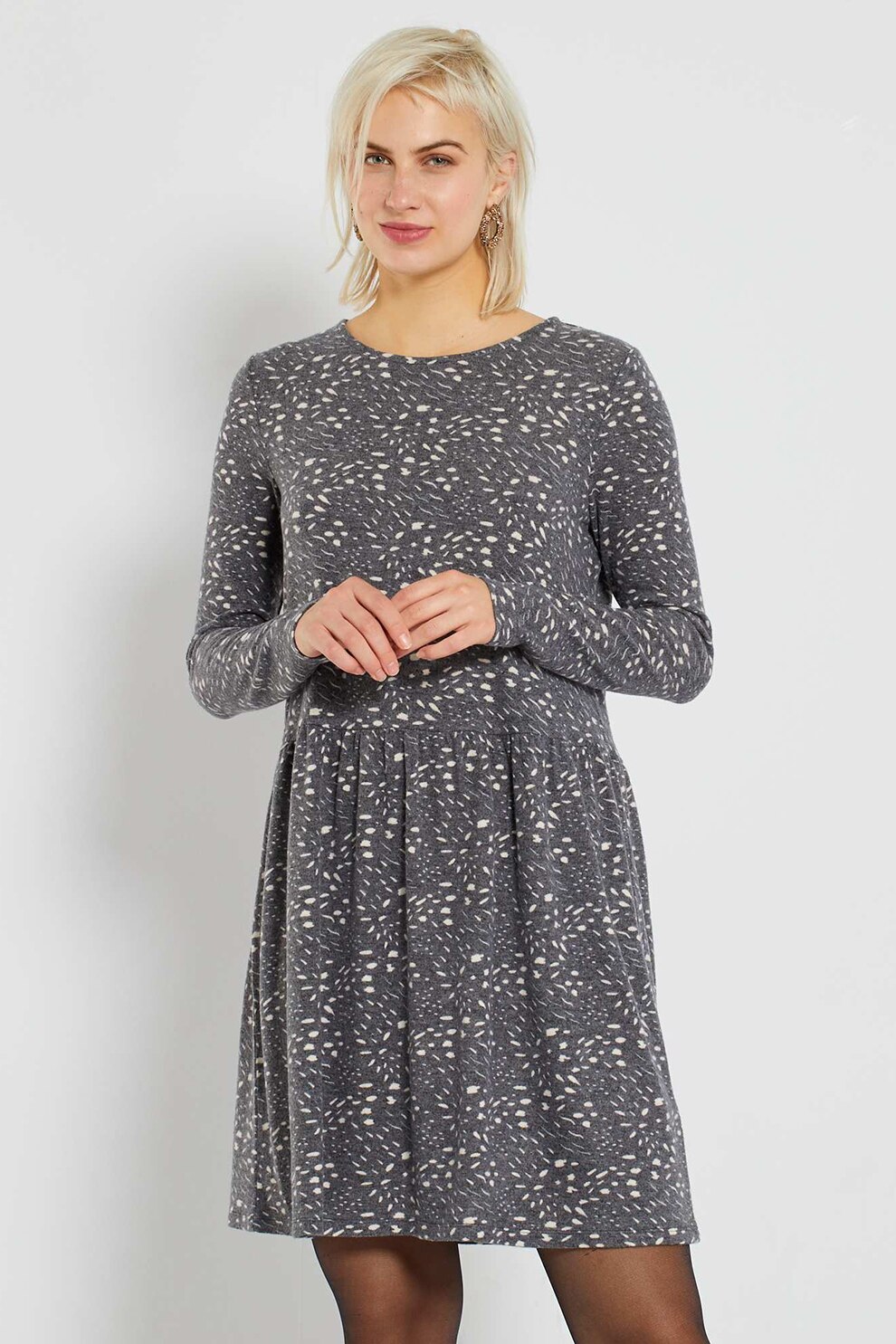 KIABI, Rochie scurta evazata, Negru stins/Alb