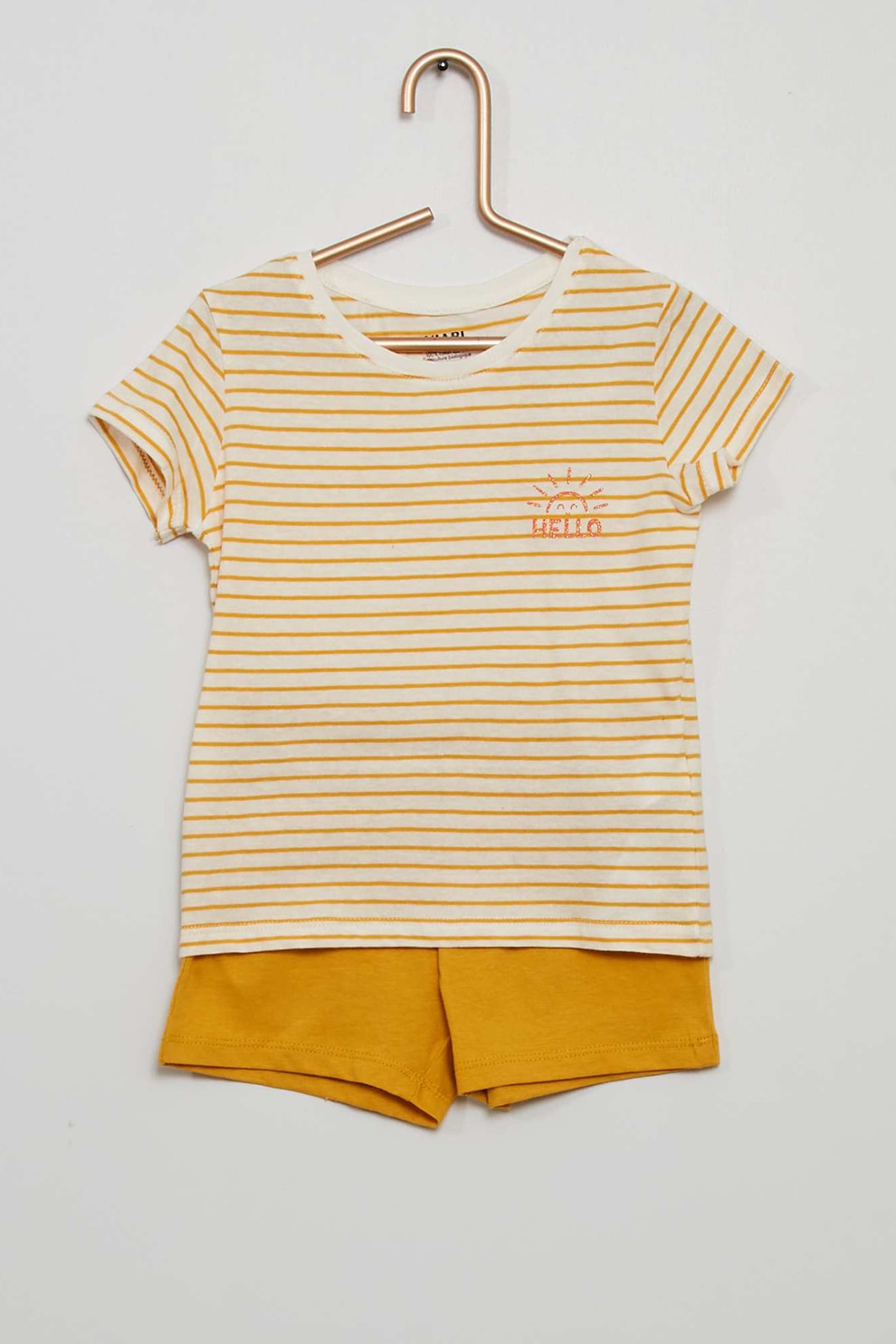 KIABI, Pijama scurta de jerseu, Galben mustar/Alb