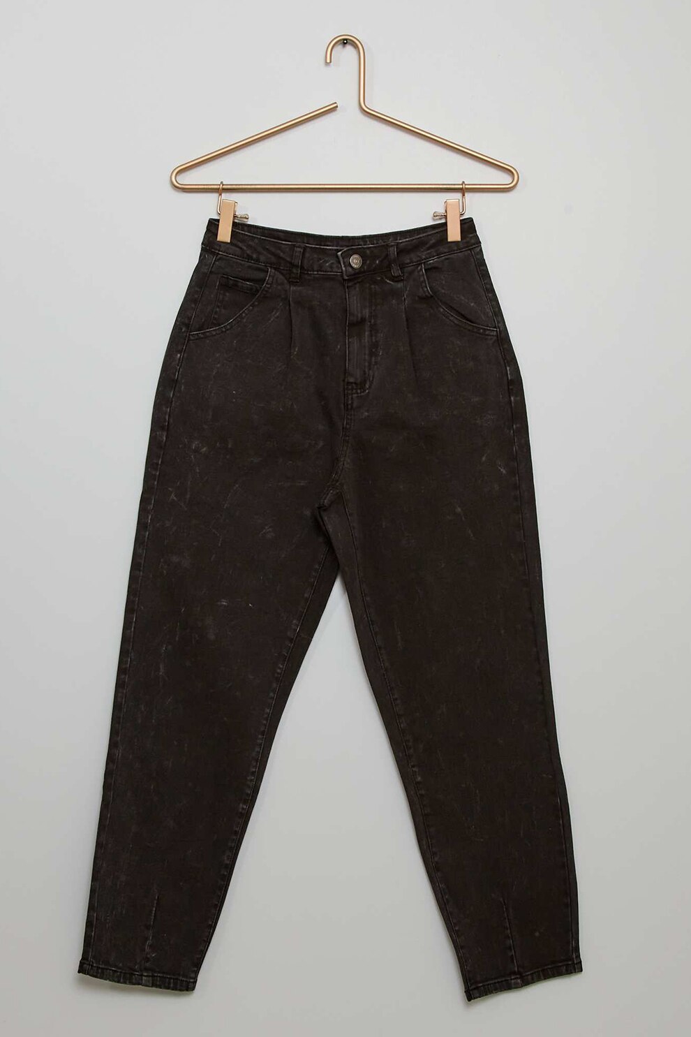 KIABI, Pantaloni conici cu talie inalta, Negru