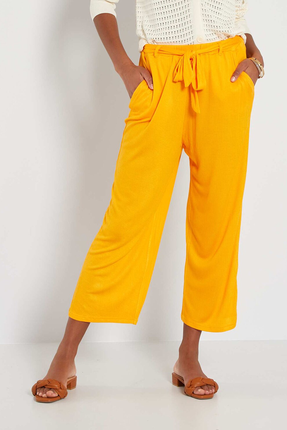 KIABI, Pantaloni 3/4 cu prindere in talie, Oranj pal