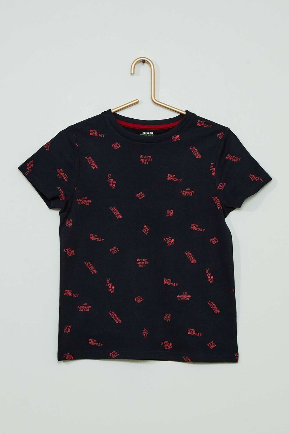 KIABI, Tricou de bumbac cu model, Bleumarin/Rosu inchis, 144-155 CM