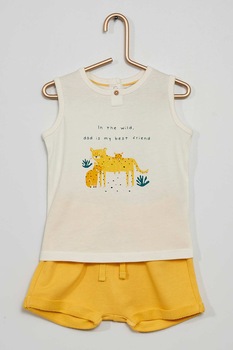 KIABI, Set de top cu imprimeu si pantaloni scurti, Alb/Galben KIABI, Set de top cu imprimeu si pantaloni scurti, Alb/Galben