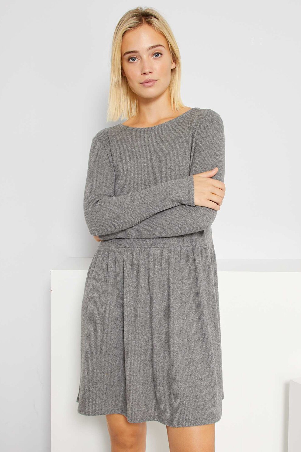 KIABI, Rochie scurta evazata, Gri